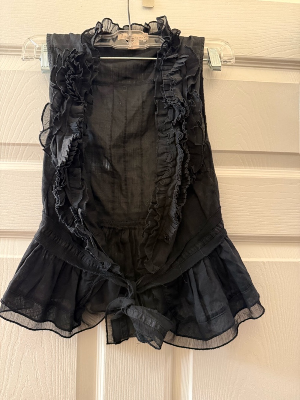 Black Sheer Ruffled Tie-Front Vest